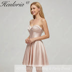HEULORIA Champagne Satin Strapless Short Prom Dress - Twisted Sweetheart & Corset Back ED-329