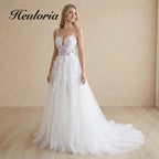HEULORIA Ethereal A-Line Wedding Dress: Plunging Sweetheart Neckline with Spaghetti Straps and 3D Floral Lace AL-999