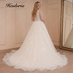 HEULORIA Illusion Plunging V-Neck Lace A-Line Wedding Dress with Shimmering Chapel Train AL-561