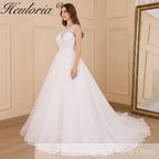 HEULORIA A-line V-Neck Court Train Lace Wedding Dress With Sequins BA-604
