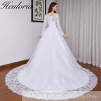 HEULORIA Princess Ball Gown Wedding Dress long sleeve bride dress O neck plus size robe de mariee Lace beading Bridal Gown BA-550