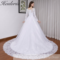 HEULORIA princess wedding dress long sleeve lace applique bride dress lace up Robe De Mariee BA-557