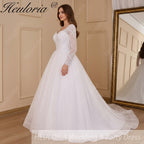 HEULORIA Ball-Gown/Princess long sleeve Chapel Train Lace Tulle Wedding Dress With Sequins Beading BA-654A