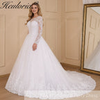 HEULORIA Ball-Gown/Princess V-Neck long sleeve Cathedral Train Tulle Lace Wedding Dress With Sequins BA-636