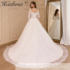 HEULORIA Elegant lace beading Wedding Dress long sleeve sweetheart long train Wedding Bridal dress
