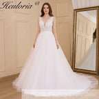 HEULORIA Elegant lace applique Boho Wedding Dress bride dress V neck plus size  A line Wedding Bride Gown AL-627A