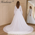 HEULORIA elegant lace beading Muslim ball gown Wedding Dress long sleeve high neck bride dress plus size bride Wedding Gown AL-615