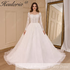 HEULORIA Elegant lace beading Wedding Dress long sleeve sweetheart long train Wedding Bridal dress