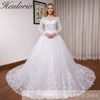 HEULORIA Princess Ball Gown Wedding Dress long sleeve bride dress O neck plus size robe de mariee Lace beading Bridal Gown BA-551
