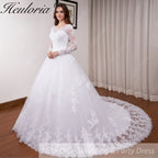 HEULORIA Princess Ball Gown Wedding Dress long sleeve sweetheart plus size robe de mariee Lace beading bride dress court train BA-VN8191