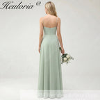 HEULORIA Dusty Sage Chiffon A-Line Bridesmaid Dress with Ruched Sweetheart Neckline and Spaghetti Straps ED-268