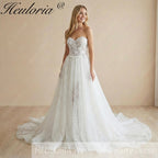 Romantic Sweetheart Strapless A-Line Wedding Dress with Detachable Puff Sleeves & High Slit AL-1008