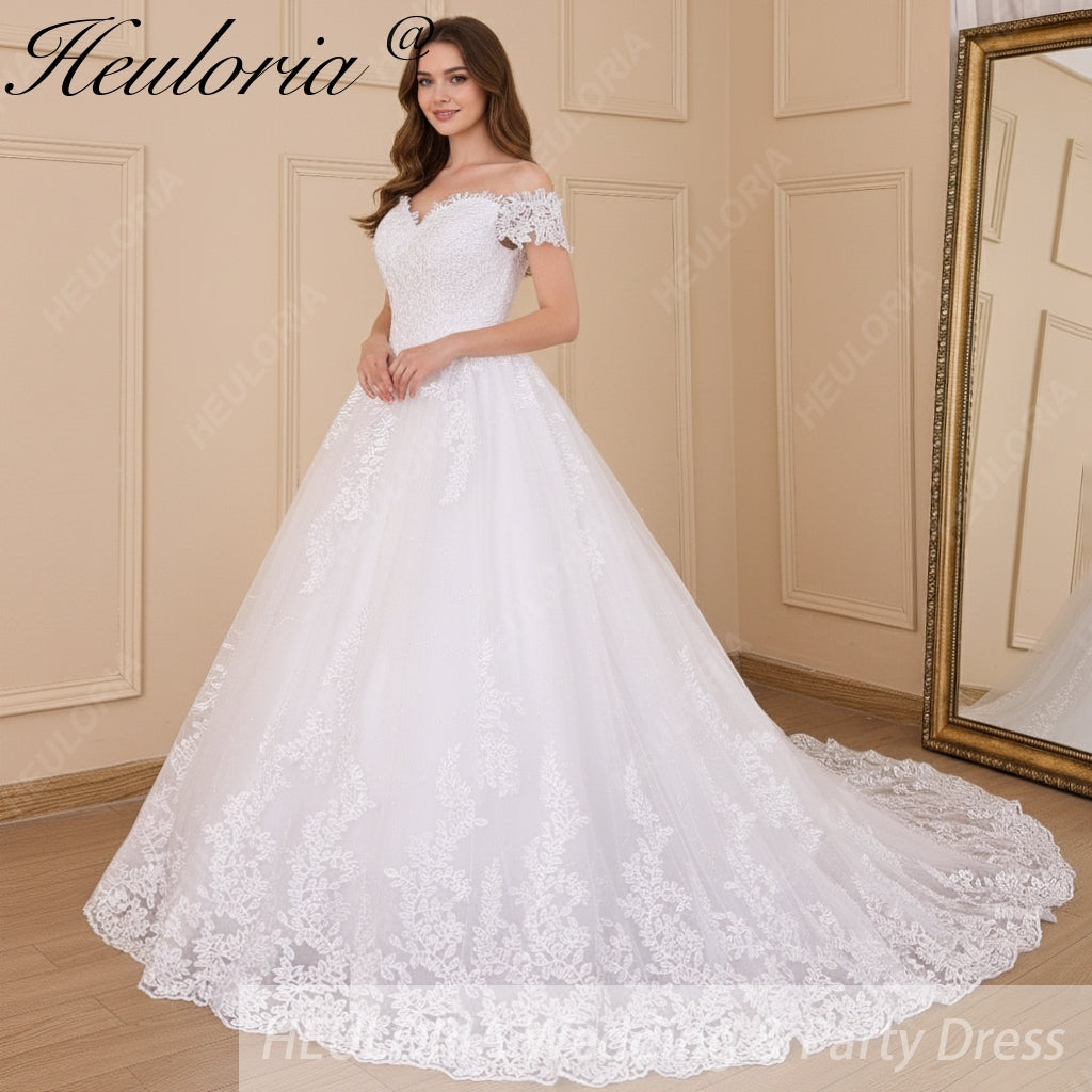 HEULORIA Princess Ball Gown Wedding Dress plus size off shoulder robe de mariee shinny sequined lace Wedding bride dress BA-603A
