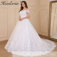 HEULORIA Princess Ball Gown Wedding Dress plus size off shoulder robe de mariee shinny sequined lace Wedding bride dress BA-603A