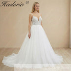 HEULORIA  elegant A line wedding dress Spaghetti Strap lace applique bridal dress Robe De Mariee Wedding Bride Dress AL-1098
