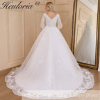 HEULORIA elegant A line wedding dress V neck long sleeve organza bride dress Robe De Mariee Wedding Bride Dress long train AL-656