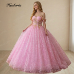 HEULORIA Enchanting Pink 3D Butterfly & Gold Lace Quinceañera Ball Gown - Illusion Corset Prom Dress BA-413