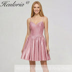 HEULORIA Sparkly Rhinestone Corset Satin Homecoming Dress - Sweetheart Neckline Spaghetti Strap Short Prom Gown ED-310