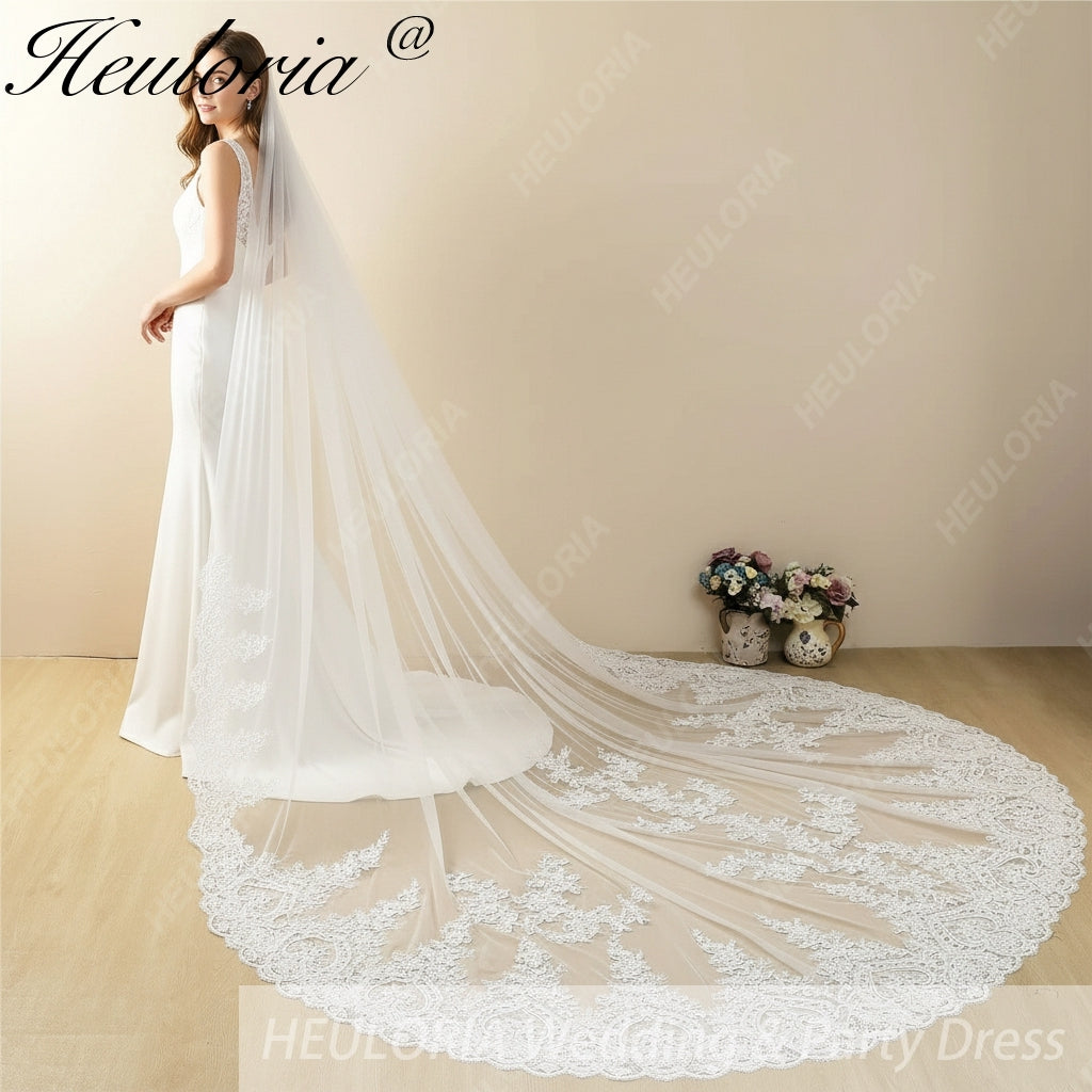 Cathedral Wedding Veil Lace bridal veil with Metal Comb Length 300cm width 300cm for Bride VL-110