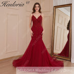 HEULORIA Sweetheart Lace Beading Mermaid Evening Dresses Long Formal Prom Dresses
