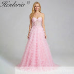 HEULORIA Enchanting Pink Tiered Ruffle Prom Dress - Sweetheart Strapless Lace-Up Ball Gown ED-355