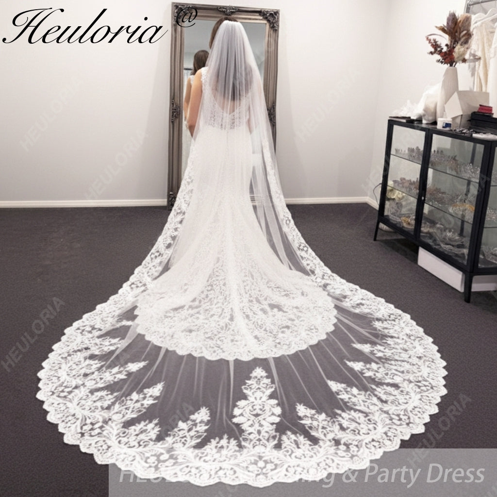 Vintage Lace Wedding Veils Floral Cathedral Veil,Floral Lace Cathedral Length Veil,Flowery Chapel Wedding Veil,Lace Chapel Length Veil/  VL-42 Imagen secundaria del producto