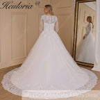 HEULORIA Princess Wedding Dress long sleeve bride dress V neck plus size robe de mariee Lace beading Wedding Bridal Gown BA-684