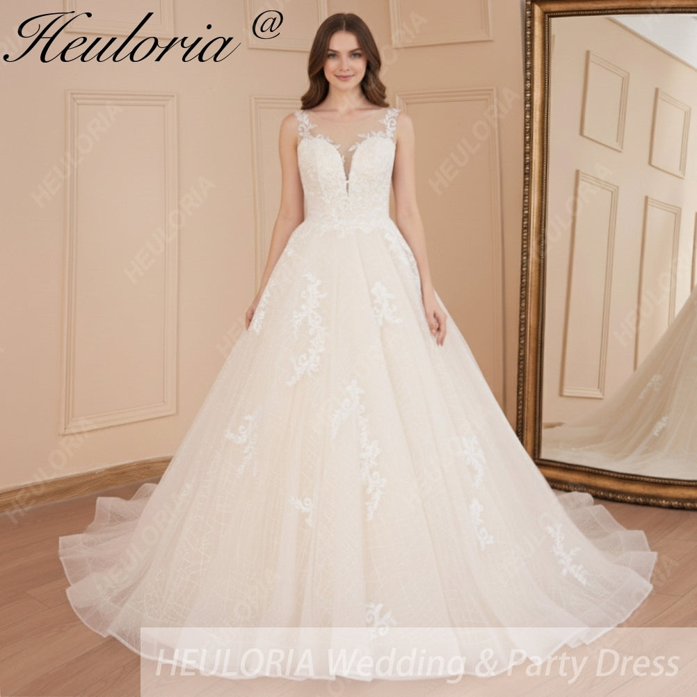 HEULORIA Wedding dress V neck sparky Gliter skirt Bridal dress lace appliqueRobe De Mariee Wedding Bride Dress AL-561