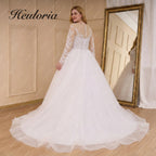 HEULORIA Illusion Deep V-Neck Lace Wedding Dress - Elegant Long Sleeve Ball Gown with Button Back AL-824