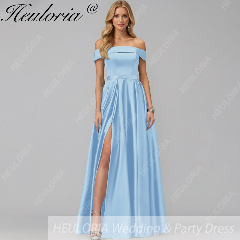 HEULORIA long evening dress off shoulder high slit satin party dress homecoming dress ED-21