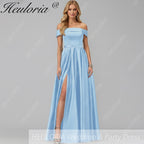 HEULORIA long evening dress off shoulder high slit satin party dress homecoming dress ED-21