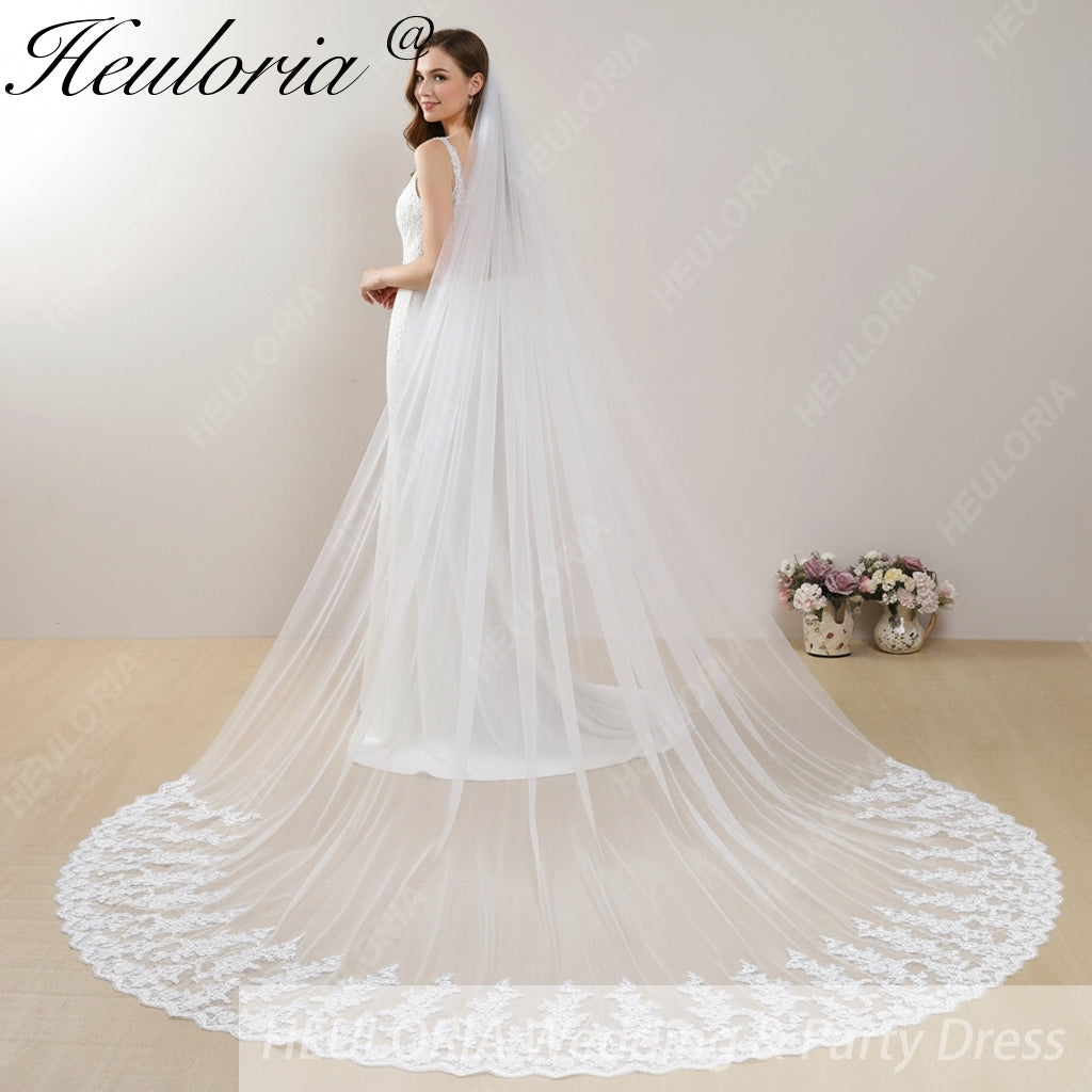 Cathedral Wedding Veil Lace bridal veil with Metal Comb Length 300cm width 300cm for Bride VL-114 Imagen principal del producto