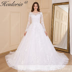 HEULORIA Princess Ball Gown Wedding Dress long sleeve bride dress plus size robe de mariee Lace beading Wedding Gown court train BA-601