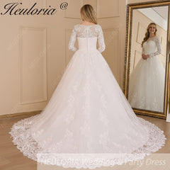 HEULORIA Princess Wedding Dress long sleeve lace beading robe de mariee Wedding Bridal Gown ball gown wedding dress plus size BA-617