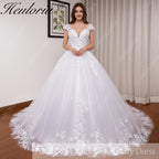 HEULORIA  Elegant lace applique ball gown princess Wedding Dress V neck plus size shinny skirt bridal dress robe de mariee BA-642