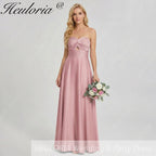 HEULORIA Strapless Twisted Knot Cut-Out Satin A-Line Floor-Length Bridesmaid & Evening Gown ED-265