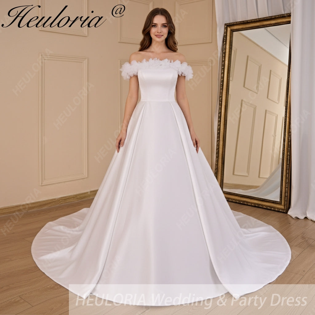 HEULORIA elegant off shoulder wedding dress lace Princess bridal dress Robe De Mariee Wedding Bride Dress AL-706