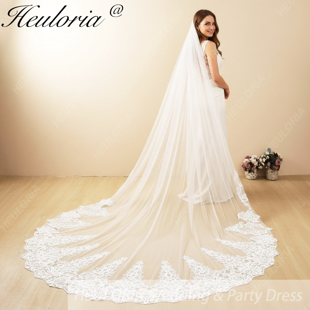 Cathedral Wedding Veil Lace bridal veil with Metal Comb Length 300cm width 300cm for Bride VL-119