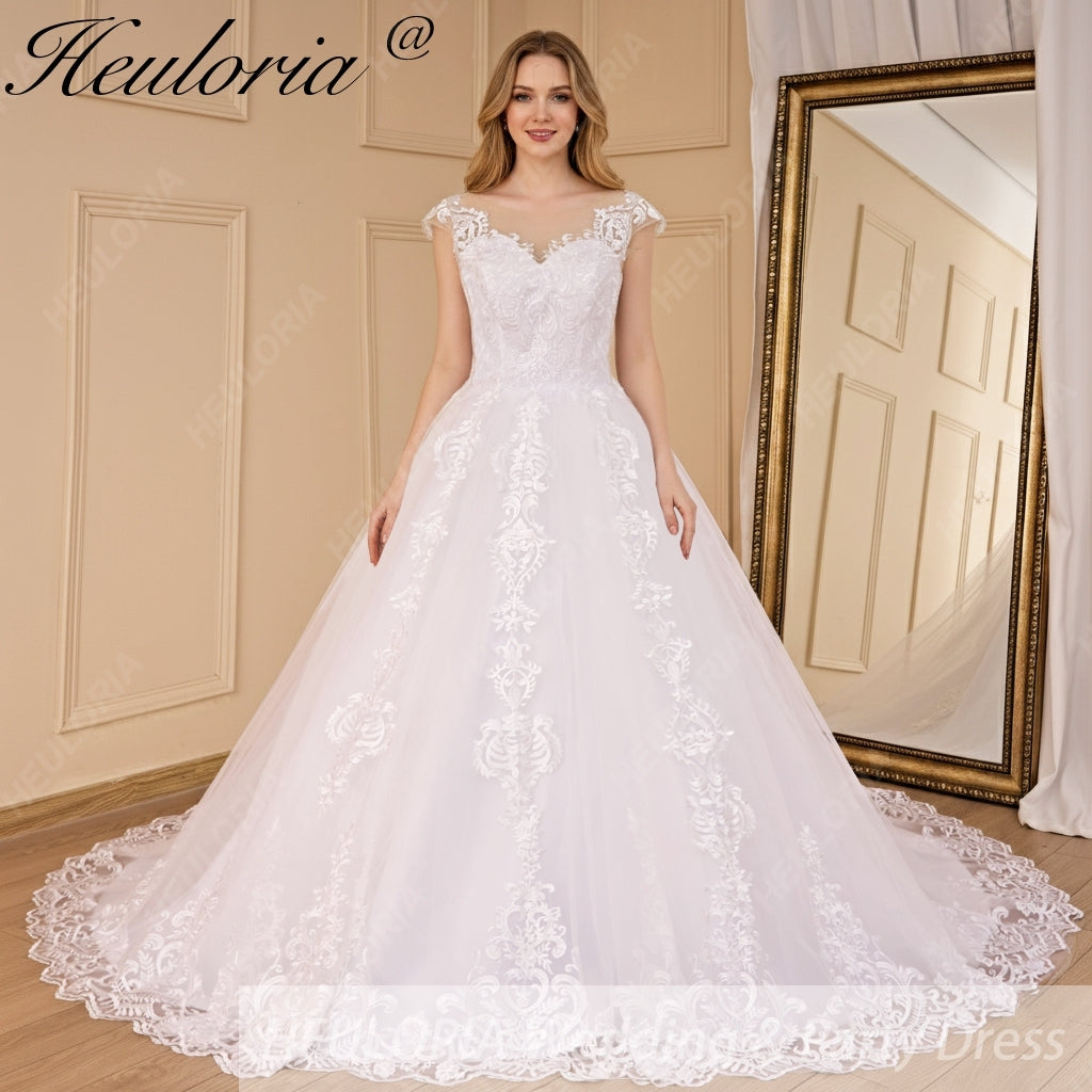HEULORIA Princess Wedding dress V Necklace Bride Gowns Lace Up Back Customized BA-779A
