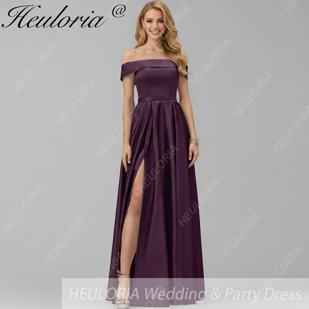HEULORIA long evening dress off shoulder high slit satin party dress homecoming dress ED-21