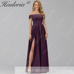 HEULORIA long evening dress off shoulder high slit satin party dress homecoming dress ED-21