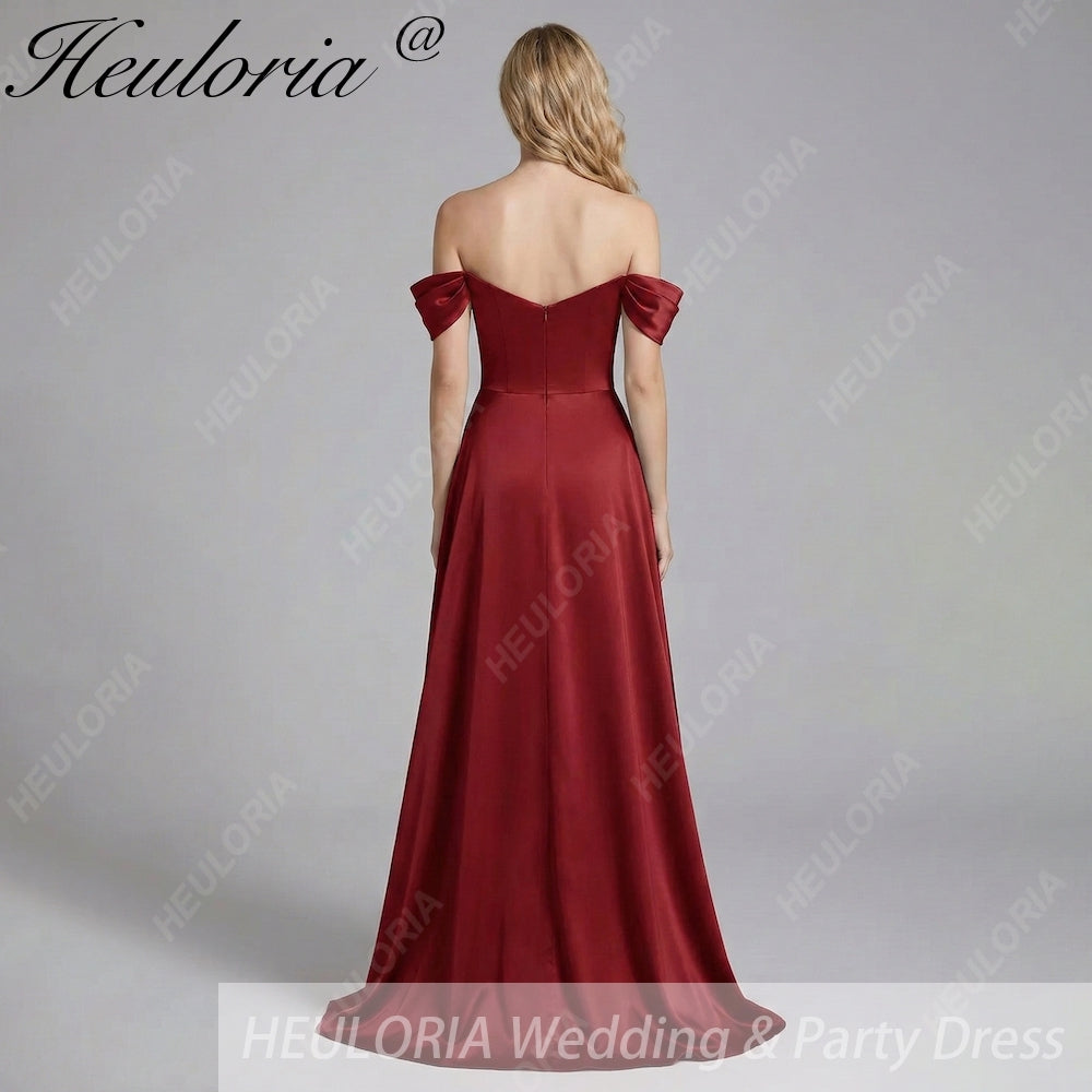 HEULORIA Elegant Off-The-Shoulder Pleated Satin Gown - Sweetheart Neckline A-Line Formal Evening Dress ED-232