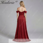 HEULORIA Elegant Off-The-Shoulder Pleated Satin Gown - Sweetheart Neckline A-Line Formal Evening Dress ED-232