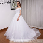 HEULORIA princess wedding dress off shoulder crystal beading lace applique bride dress plus size robe de mariee BA-544A