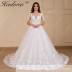 HEULORIA Princess Ball Gown Wedding Dress short sleeve lace applique plus size robe de mariee bride dress BA-650