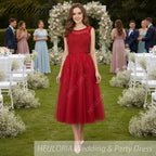 HEULORIA short Bridemaid dress round neck lace beads tulle party dress formal dress ED-75