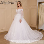 HEULORIA Ball-Gown/Princess V-Neck long sleeve Cathedral Train Tulle Lace Wedding Dress With Sequins BA-711A