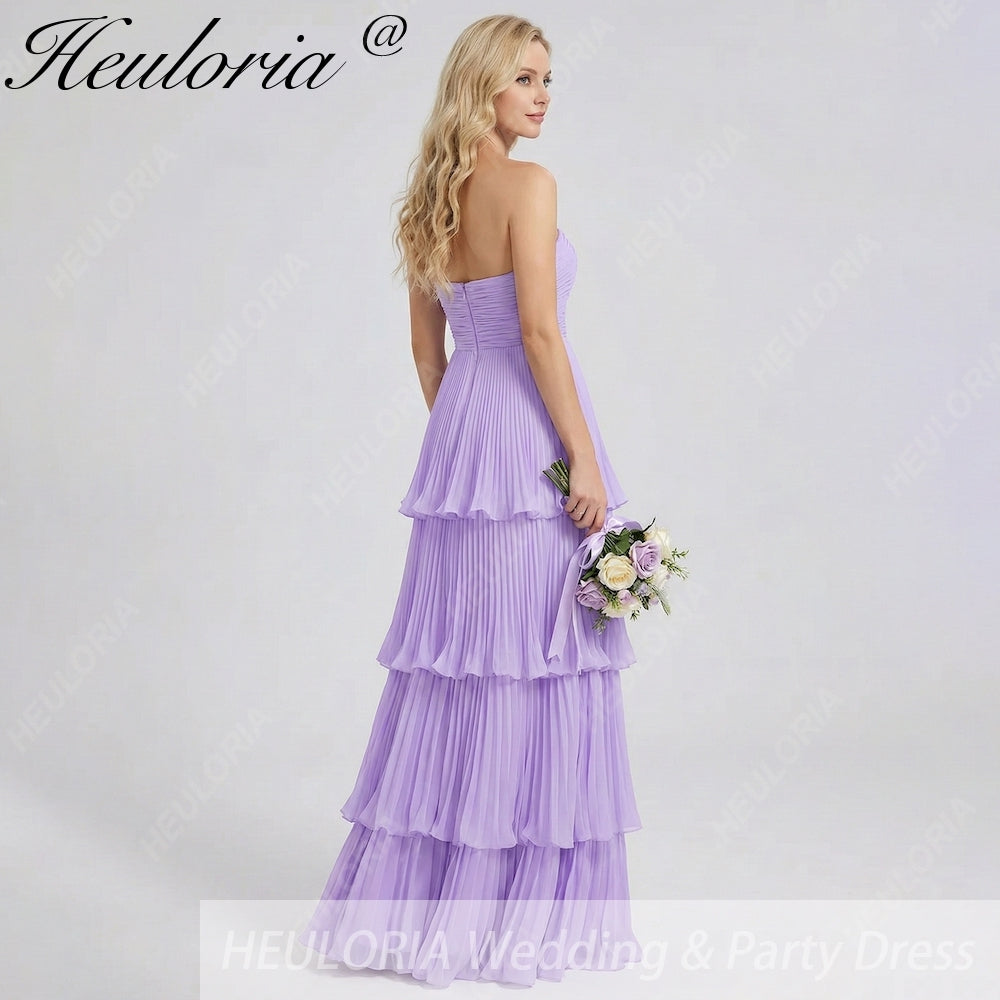 HEULORIA Strapless Tiered Pleated Chiffon Maxi Dress - Elegant Sleeveless Evening Gown ED-241