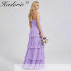 HEULORIA Strapless Tiered Pleated Chiffon Maxi Dress - Elegant Sleeveless Evening Gown ED-241