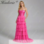 HEULORIA Strapless Corset Bodice Tiered Ruffle Evening Gown - Multi-Color prom dress ED-236